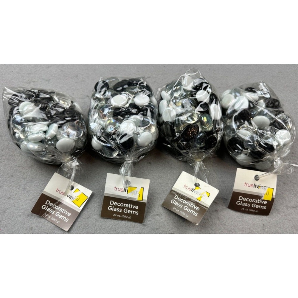 Lot of 4 True Living Decorative Craft Glass Gems 24 oz. 680g Black Clear & White